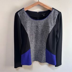 Ann Taylor ~ new ~ Black + Purple Colorblock Long Sleeve Top in size Medium